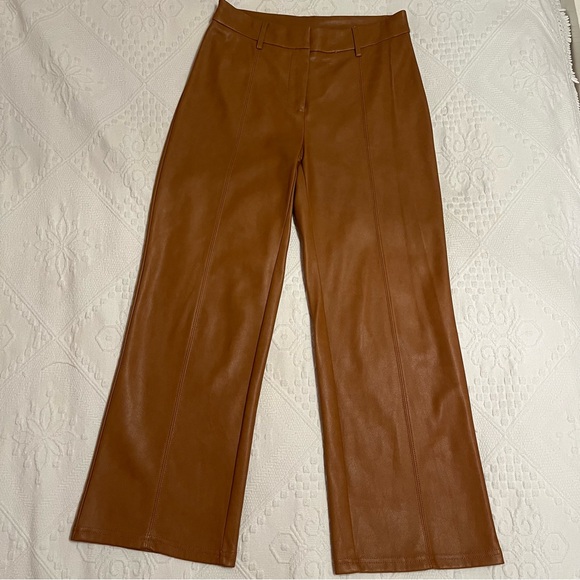 7 For All Mankind Pants - 7 For All Mankind Faux Leather Wide Leg Cropped Pants Saddle Brown Sz XS